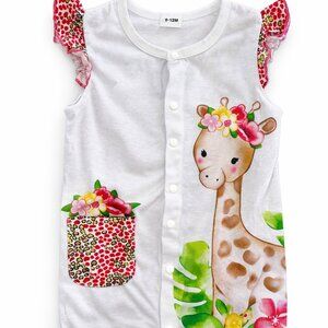 Baby Girl Giraffe Romper 9-12 Months Leopard Ruffle Sleeve Safari Boutique-KC187